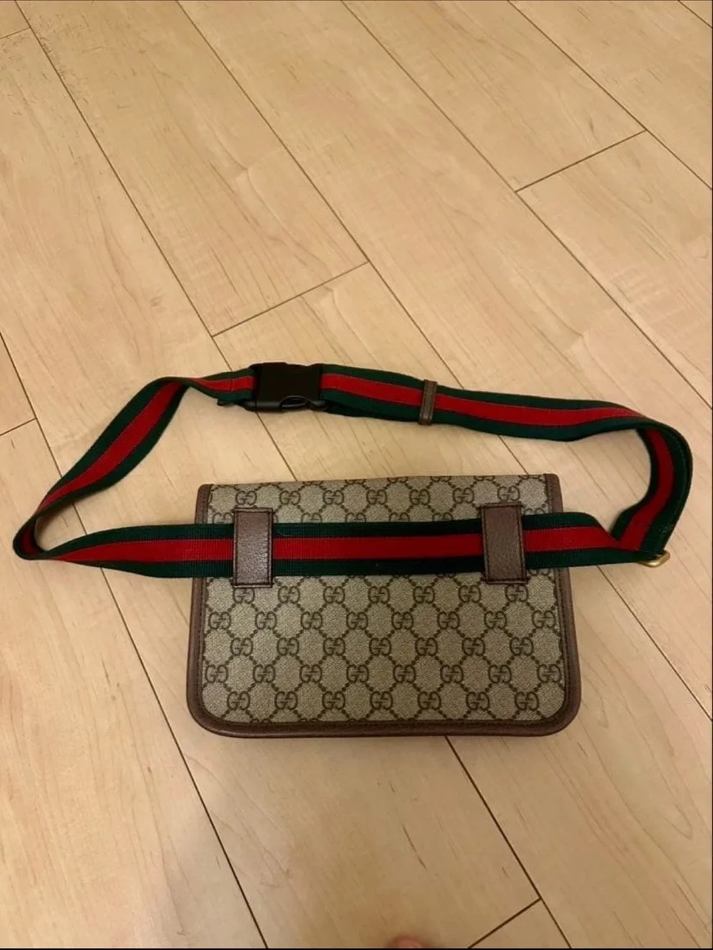 Gucci Monogram Canvas Belt Bag with Green and Red Web Strap